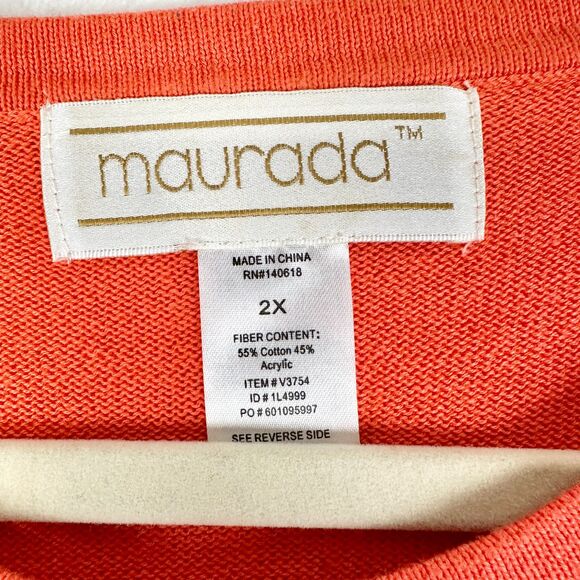 Vintage Maurada Halloween Cardigan 2X Bat Bug Button Front Orange Embroidered - Picture 4 of 4